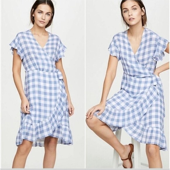 Rails Brigitte gingham blue white ruffle wrap dress Periwinkle M - Picture 1 of 7